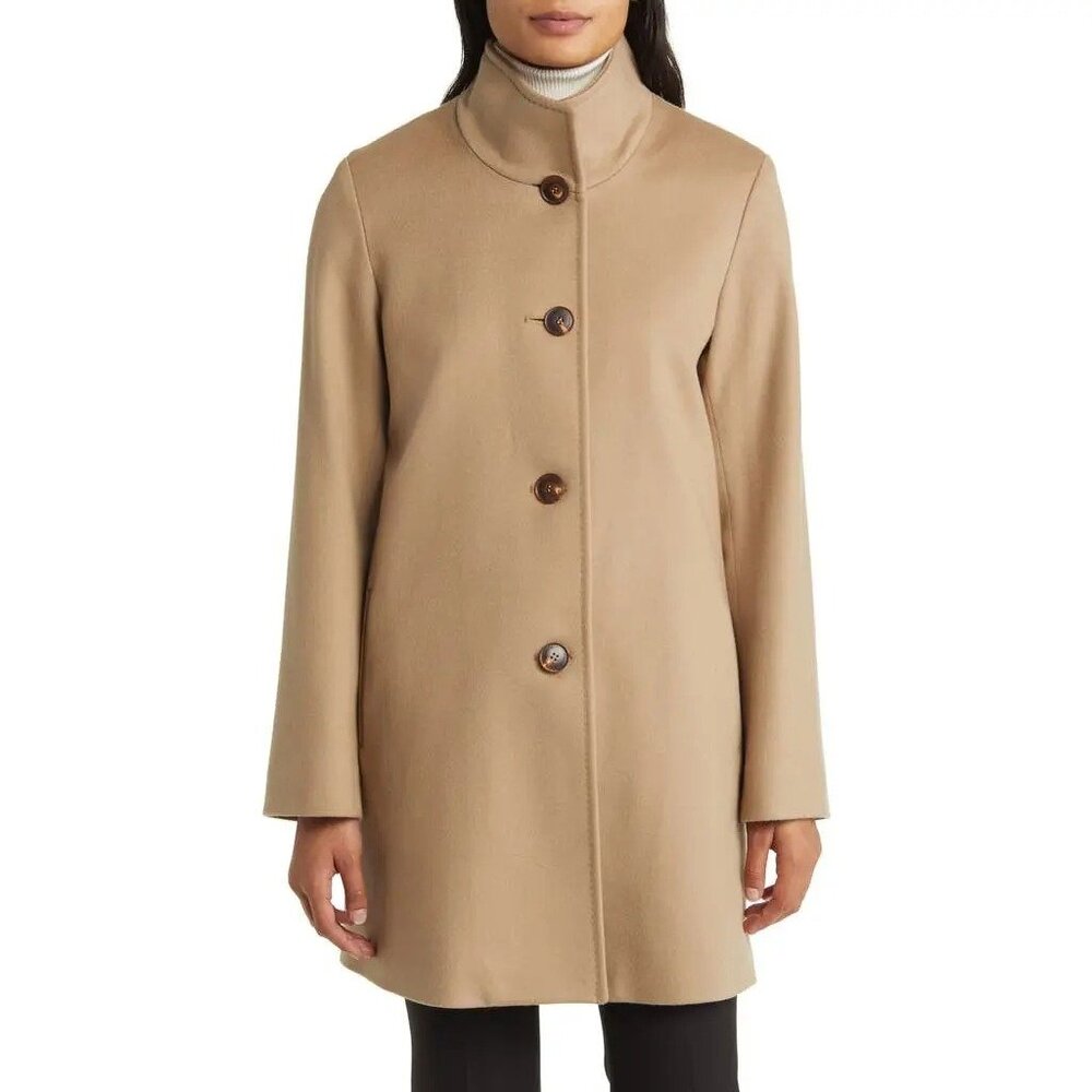 🆕FLEURETTE Dawn Wool Stand Collar Car Coat Camel Tan 10 - Picture 3 of 16